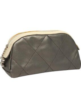CHANEL Bicolore Pouch PVC Leather Gray CC